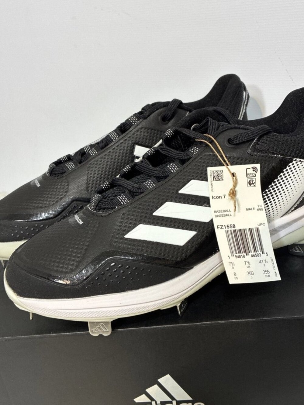 Adidas Icon 7 Metal Baseball Cleats Shoe Black White FZ1558 Men's Size 8